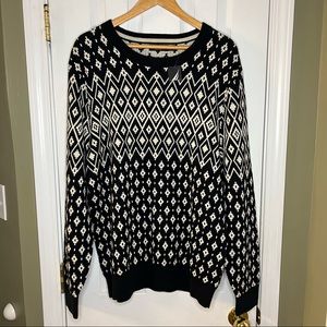 NWT Men’s Nautica Crew Neck Sweater Diamond Knit Black White Size Large L